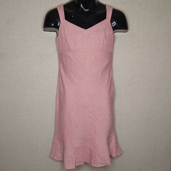 Vintage Y2K Ann Taylor Pastel Baby Pink Tiered Babydoll Linen Dress Size 2P - Picture 1 of 4